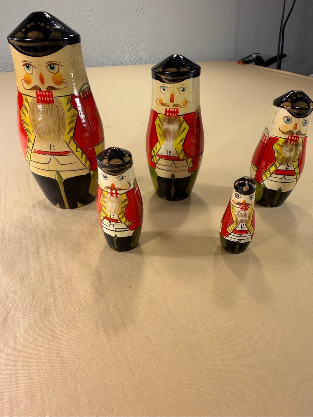 Wood nesting dolls set a five handpainted